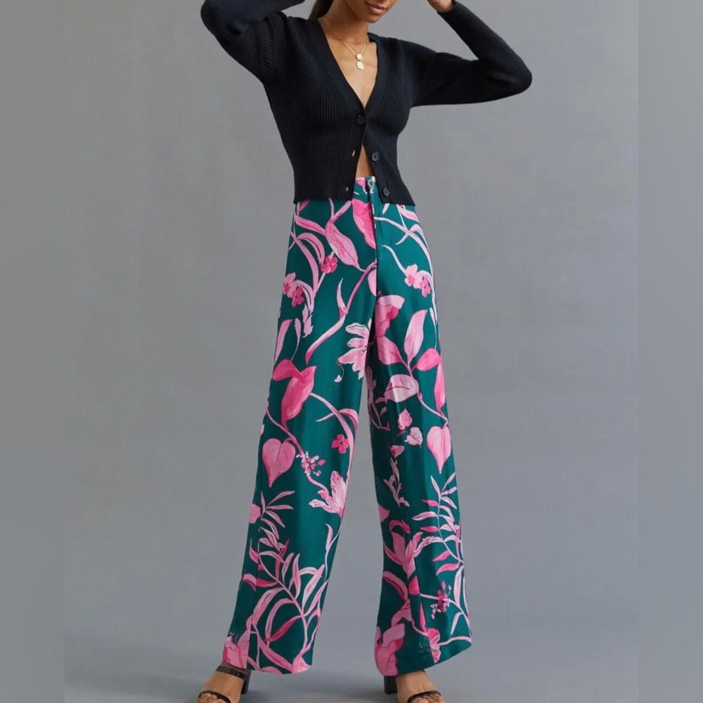 Anthropologie Breezy Printed Straight Pants Floral Size 2 Womens NEW